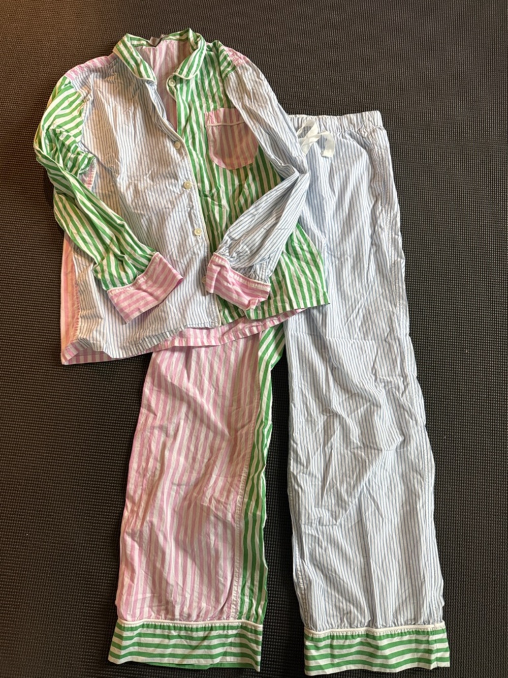 J. Crew Striped Cotton Pajama Set - Pink, Green, White